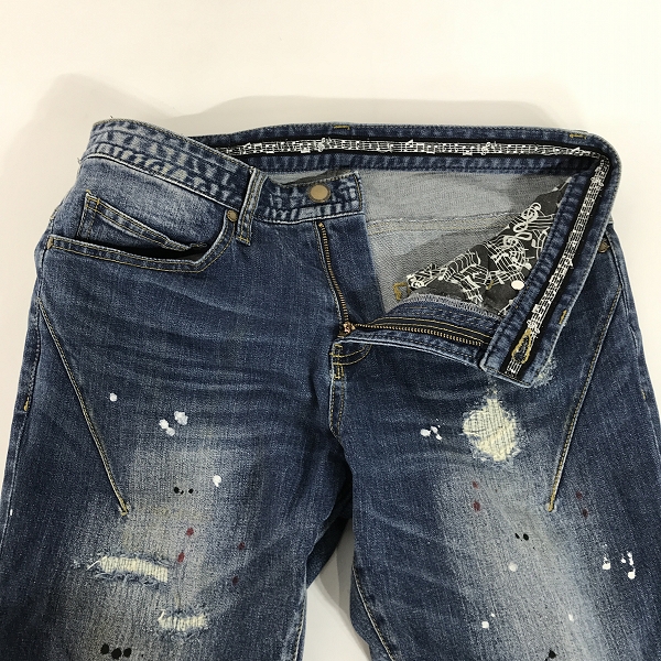 実際に弊社で買取させて頂いたNUMBER(N)INE/ナンバーナイン ギルドプライム×ラブレス 別注 ダメージ/ペイント加工 デニムパンツ/M の画像 6枚目