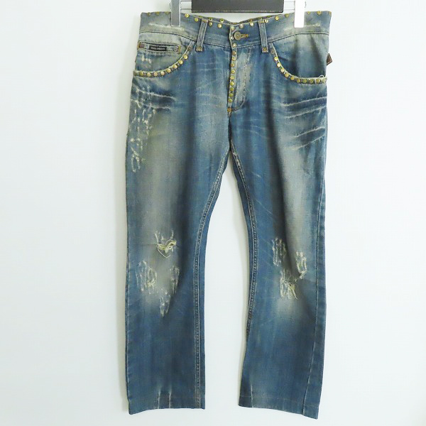 実際に弊社で買取させて頂いたDOLCE&GABBANA/ドルチェ＆ガッバーナ/ドルガバ ロゴ プレート スタッズ/レザーベルト デニム パンツ/ジーンズ/48