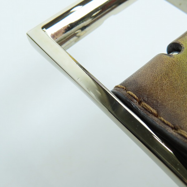 実際に弊社で買取させて頂いたBerlruti/ベルルッティ シンプルレザーベルト カーキ 85 34の画像 7枚目