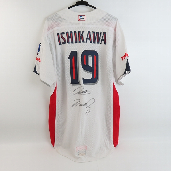 実際に弊社で買取させて頂いたZETT×BEAMS/ゼット×ビームス NPBマーク 東京ヤクルトスワローズ ホーム ユニフォーム #19 石川雅規/Oの画像 1枚目