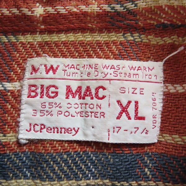 実際に弊社で買取させて頂いたBIG MAC/ビッグマック 70s ヴィンテージ チェック柄 フランネルシャツ /XLの画像 2枚目