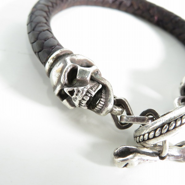 実際に弊社で買取させて頂いた【ギャラ付き】Leathers and Treasures/レザーズ＆トレジャーズ ラージスカル レザー ブレスレットの画像 3枚目