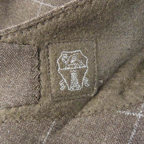 実際に弊社で買取させて頂いたBrunello Cucinelli/ブルネロクチネリ チェック ダブル ジャケット ブラウン/52の画像 2枚目