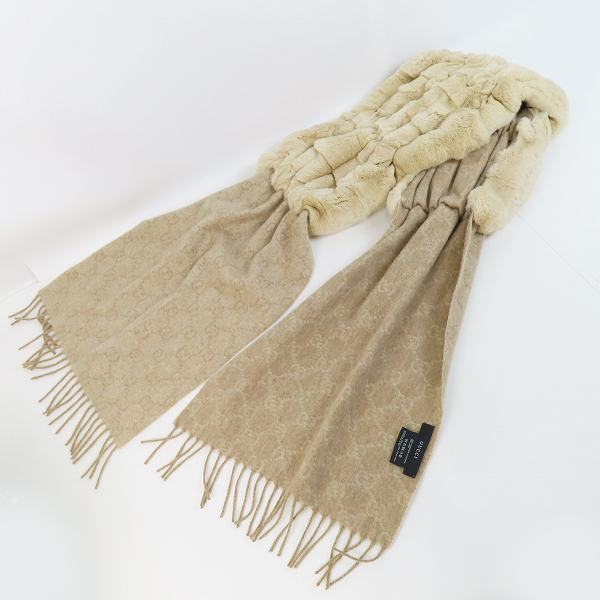 実際に弊社で買取させて頂いたGUCCI/グッチ ラビットファー/カシミヤ マフラーの画像 7枚目