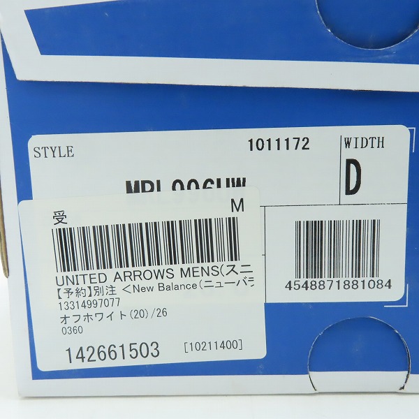 実際に弊社で買取させて頂いた【未使用】New Balance/ニューバランス UNITED ARROWS 別注 MRL996UW 26.0の画像 9枚目