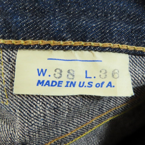 実際に弊社で買取させて頂いたSUGAR CANE/シュガーケーン デニムパンツ ジーンズ ボタンフライ シンチバック アメリカ製 38の画像 2枚目