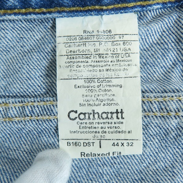 実際に弊社で買取させて頂いたCarhartt/カーハート Relaxed Fit デニムパンツ B160/44×32の画像 3枚目