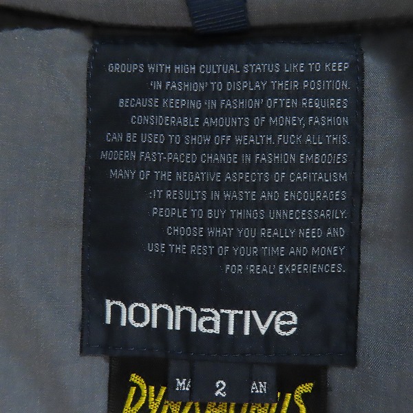 実際に弊社で買取させて頂いたnonnative/ノンネイティブ DYNAMONUS 中綿ジャケット 2の画像 2枚目