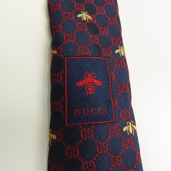 実際に弊社で買取させて頂いた【JPタグ】GUCCI/グッチ GG柄 BEE ビー 蜂 シルク ネクタイの画像 6枚目