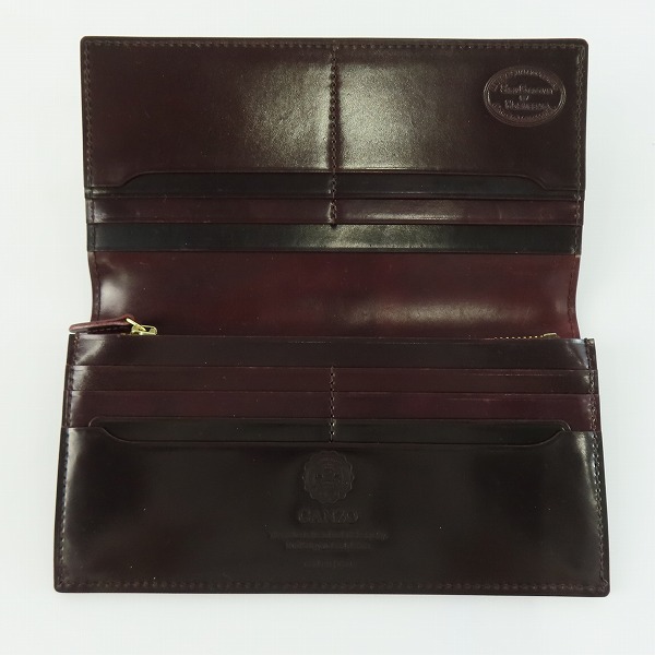 実際に弊社で買取させて頂いたGANZO/ガンゾ SHELL CORDOVAN 2/シェルコードバン2 ファスナー小銭入れ付き長財布 バーガンディの画像 3枚目