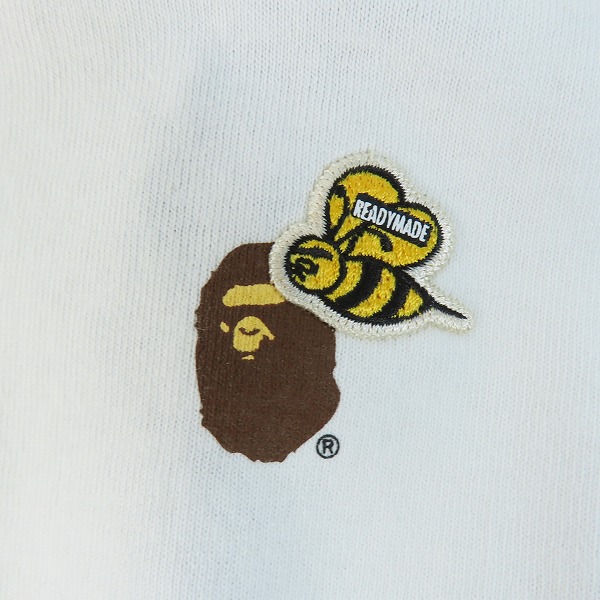 実際に弊社で買取させて頂いたA BATHING APE×READYMADE/アベイシングエイプ×レディメイド 刺繍入り Tシャツ ホワイト Mの画像 3枚目