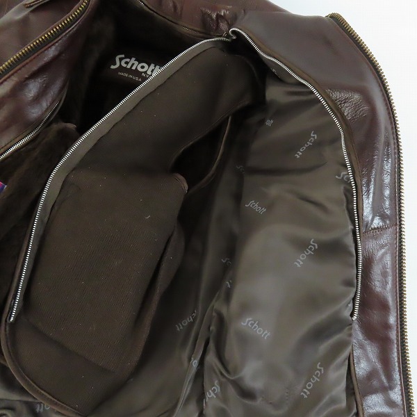 実際に弊社で買取させて頂いたSCHOTT/ショット ファーライナー付き トラッカー レザージャケット ブラウン/34の画像 6枚目
