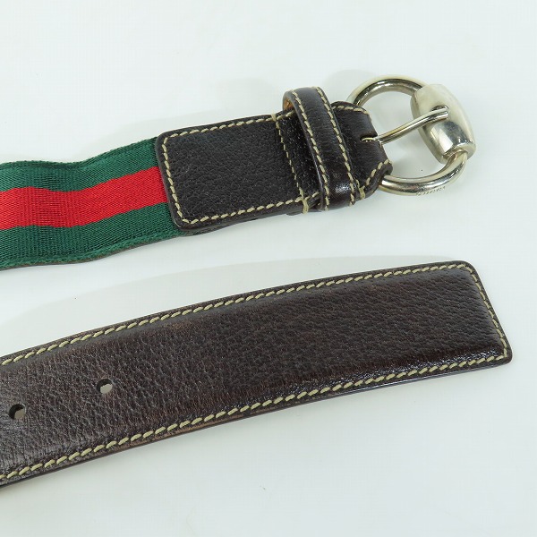 実際に弊社で買取させて頂いたGUCCI/グッチ シェリーライン  レザー切替ベルト 162942-480199 85-34の画像 1枚目