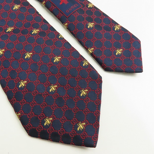 実際に弊社で買取させて頂いた【JPタグ】GUCCI/グッチ GG柄 BEE ビー 蜂 シルク ネクタイの画像 4枚目