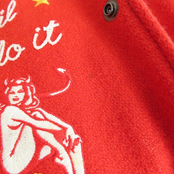 実際に弊社で買取させて頂いたHYSTERIC GLAMOUR/ヒステリックグラマー DEVIL刺繍 袖レザー スタジャン 02173AB03/Mの画像 7枚目