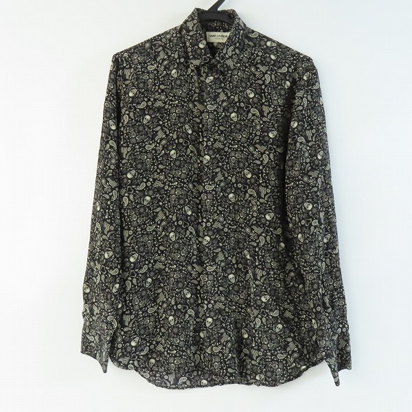 実際に弊社で買取させて頂いた【JPタグ】 SAINT LAURENT PARIS/サンローランパリ 19SS スカル ペイズリー総柄シルク長袖シャツ 564172 Y595U/37