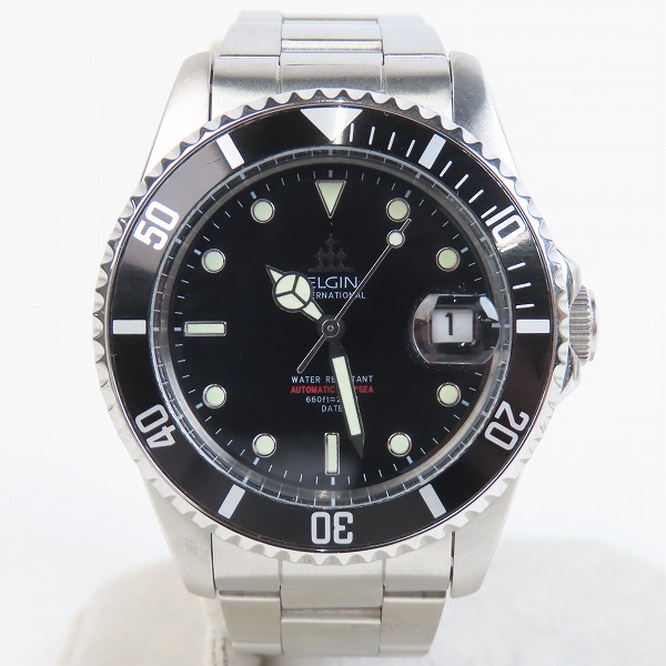 実際に弊社で買取させて頂いたELGIN/エルジン 自動巻き 腕時計 ブラック×シルバー FK-531-C