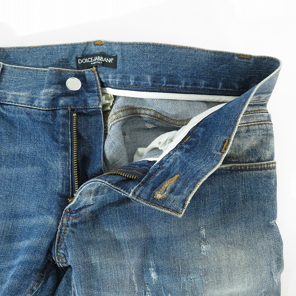 実際に弊社で買取させて頂いたDOLCE&GABBANA/ドルチェ&ガッバーナ デニムパンツ /クラッシュ加工 バックロゴプレート G4Y0TD G8D02/46の画像 6枚目