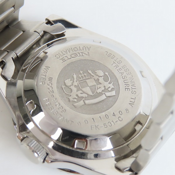 実際に弊社で買取させて頂いたELGIN/エルジン 自動巻き 腕時計 ブラック×シルバー FK-531-Cの画像 4枚目
