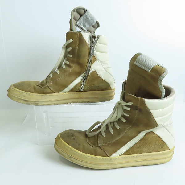 実際に弊社で買取させて頂いた【難有り】Rick Owens/リックオウエンス GEOBASKET ジオバスケット ハイカットスニーカー スエードレザー/42の画像 3枚目