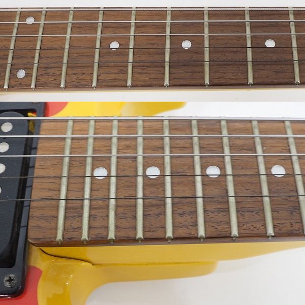 実際に弊社で買取させて頂いた★Burny FERNANDES/バーニー Yellow Heart Jr イエローハートhideモデル アンプ内蔵ミニエレキギターの画像 3枚目