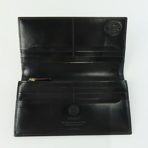 実際に弊社で買取させて頂いたGANZO/ガンゾ SHELL CORDOVAN 2/シェルコードバン2 ファスナー小銭入れ付き長財布 ブラックの画像 3枚目