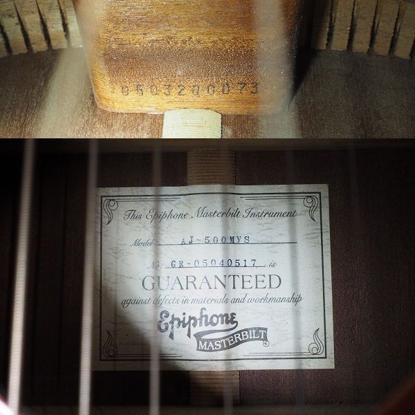 実際に弊社で買取させて頂いた★【難有り】Epiphone/エピフォン MASTERBILT AJ-500MVS アコースティックギター/アコギ セミハードケース付の画像 4枚目