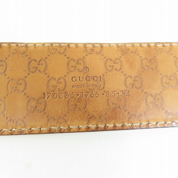 GUCCI ベージュレザーベルト ロゴバックル　85-34 GUCCI - グッチ GGスプリーム メンズ ベルト ゴールドバックル