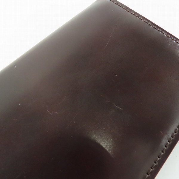 実際に弊社で買取させて頂いたGANZO/ガンゾ SHELL CORDOVAN 2/シェルコードバン2 ファスナー小銭入れ付き長財布 バーガンディの画像 7枚目