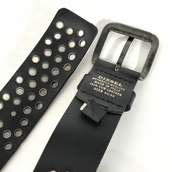 実際に弊社で買取させて頂いたDIESEL/ディーゼル レザースタッズベルト ブラック/90の画像 2枚目