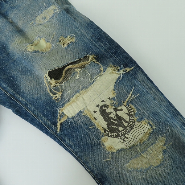 実際に弊社で買取させて頂いたHYSTERIC GLAMOUR/ヒステリックグラマー スタッズ ダメージ加工 ボタンフライ デニムパンツ 0243AP04/W29L32の画像 7枚目