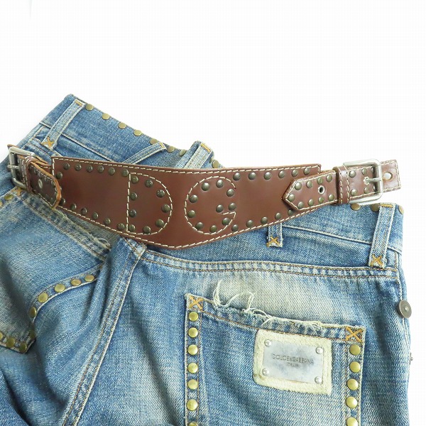 実際に弊社で買取させて頂いたDOLCE&GABBANA/ドルチェ＆ガッバーナ/ドルガバ ロゴ プレート スタッズ/レザーベルト デニム パンツ/ジーンズ/48の画像 3枚目