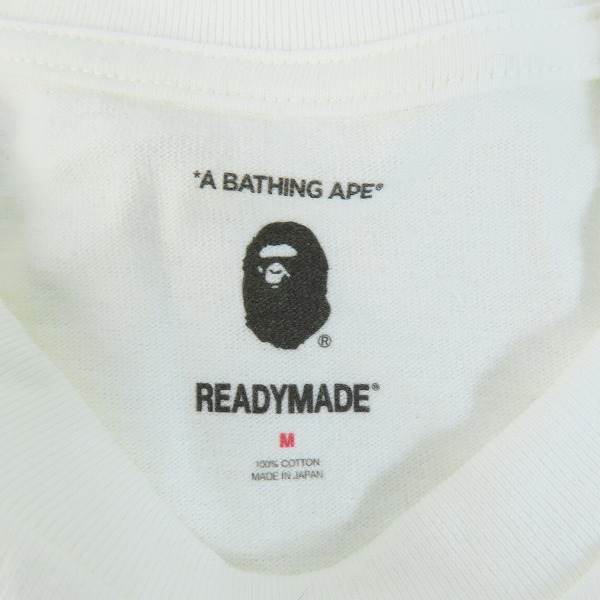 実際に弊社で買取させて頂いたA BATHING APE×READYMADE/アベイシングエイプ×レディメイド 刺繍入り Tシャツ ホワイト Mの画像 2枚目