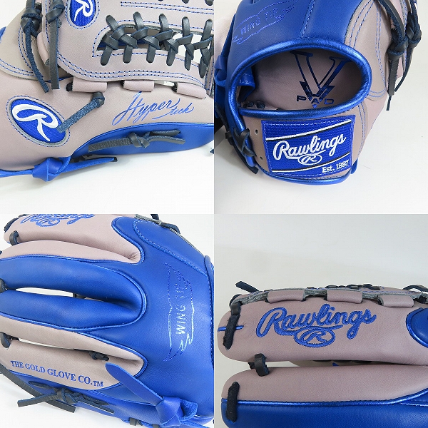 実際に弊社で買取させて頂いたローリングス HYPER Tech Color SYNC/ハイパーテック オールラウンド用 軟式 野球グローブ グレー/ロイヤル GR4HTCN55Wの画像 6枚目