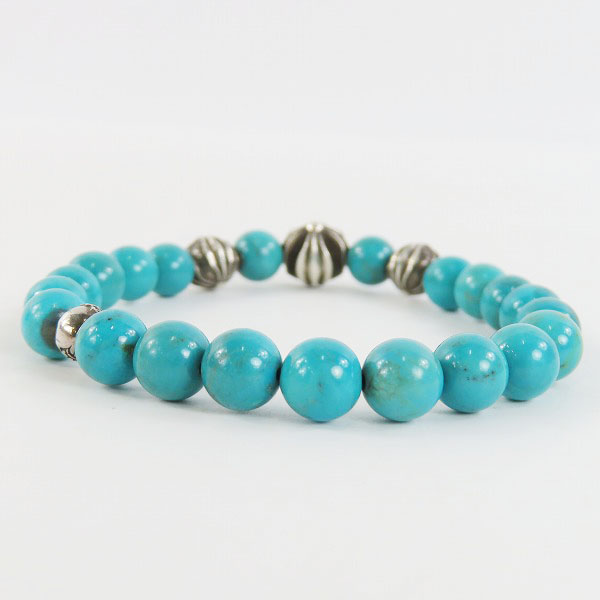 実際に弊社で買取させて頂いたCHROME HEARTS/クロムハーツ 8mm ターコイズ ビーズブレスレット/CHクロスボールの画像 4枚目