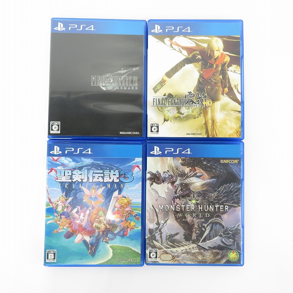実際に弊社で買取させて頂いたPS4/プレイステーション4 用 ソフト FF7 REMAKE/FF零式 HD/聖剣伝説3/モンスターハンター：ワールド 4点セット