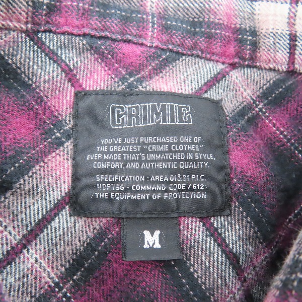 実際に弊社で買取させて頂いたCRIMIE/クライミー チェック 長袖シャツ Mの画像 2枚目