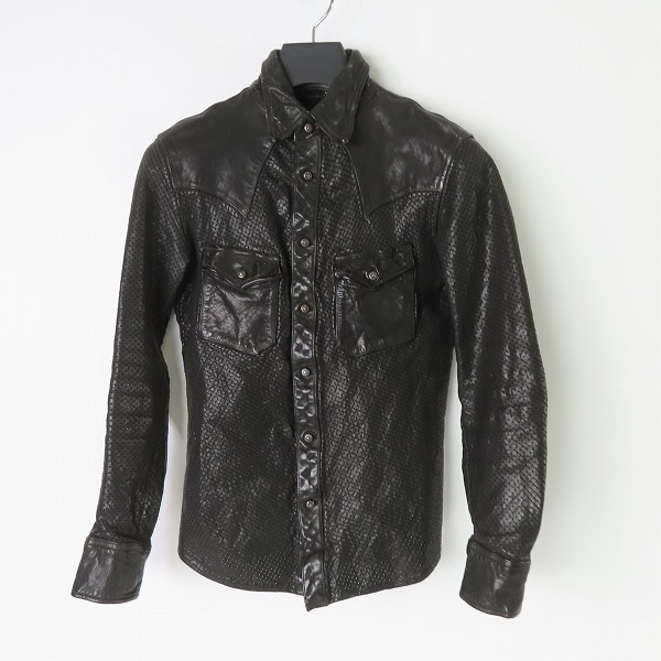 実際に弊社で買取させて頂いたBACKLASH/バックラッシュ ジャパンステアー 製品染め パンチング レザーシャツ 1499-01/1(S)