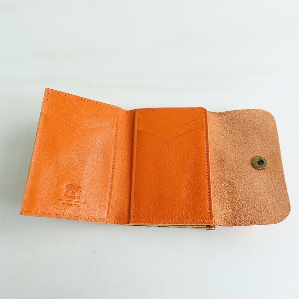 実際に弊社で買取させて頂いたIL BISONTE/イルビゾンテ レザー がま口 二つ折り財布/ウォレット オレンジ 54192-3-04440の画像 3枚目