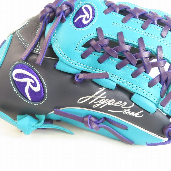 実際に弊社で買取させて頂いたローリングス HYPER Tech Color SYNC/ハイパーテック オールラウンド用 軟式 野球グローブ ネイビー×Mグリーン GR4HTCN55Wの画像 6枚目