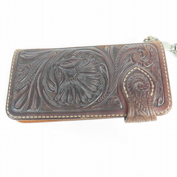 実際に弊社で買取させて頂いたFUNNY/ファニー カービング レザー コンチョ ウォレットチェーン付き 長財布/ロングウォレットの画像 2枚目