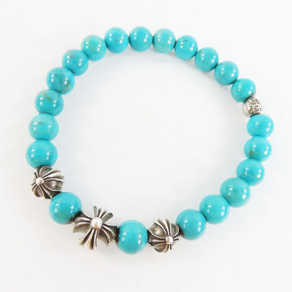 実際に弊社で買取させて頂いたCHROME HEARTS/クロムハーツ 8mm ターコイズ ビーズブレスレット/CHクロスボール