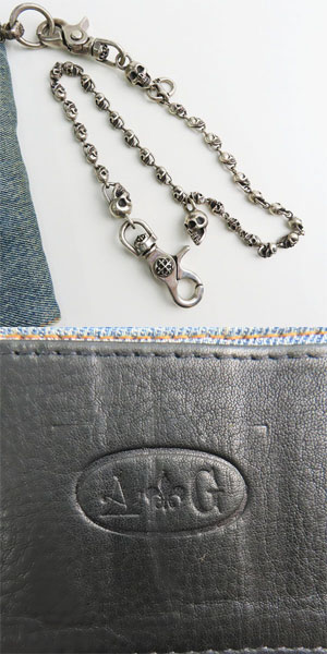 実際に弊社で買取させて頂いたA&G/エーアンドジー デニム ウォレット 三つ折り財布/スカル ウォレットチェーンの画像 5枚目