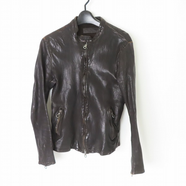 実際に弊社で買取させて頂いたISAMU KATAYAMA BACKLASH/イサムカタヤマ バックラッシュ シングルライダースジャケット 964-03/2(M)