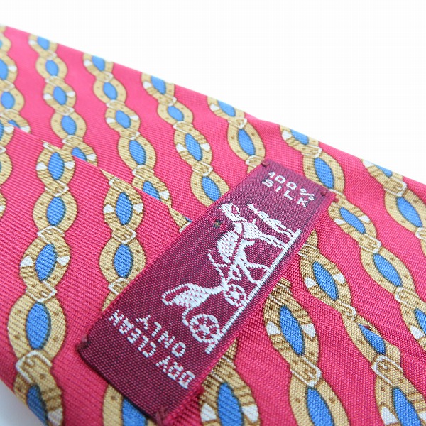 実際に弊社で買取させて頂いたHERMES/エルメス 総柄 シルク100％ ネクタイ レッドの画像 6枚目