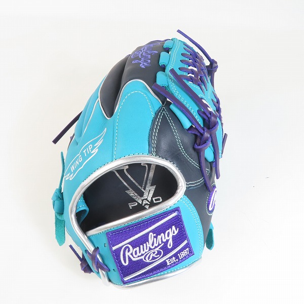 実際に弊社で買取させて頂いたローリングス HYPER Tech Color SYNC/ハイパーテック オールラウンド用 軟式 野球グローブ ネイビー×Mグリーン GR4HTCN55Wの画像 4枚目