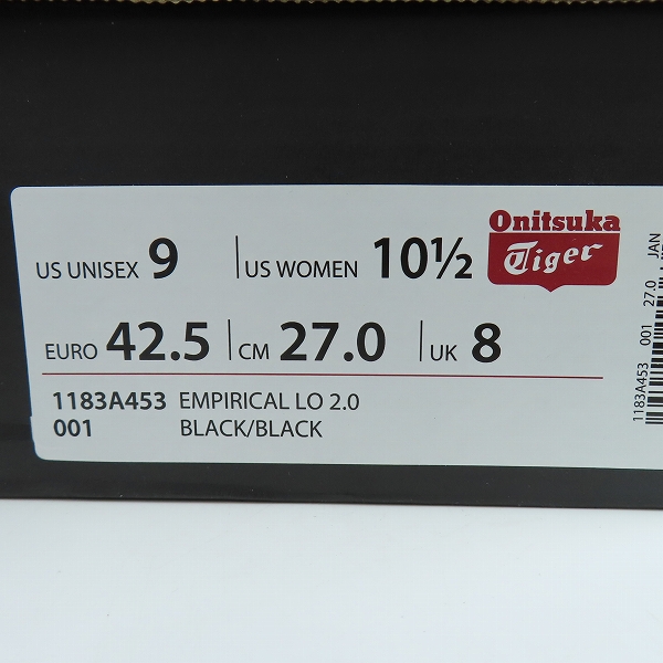 実際に弊社で買取させて頂いた【未使用】Onitsuka Tiger/オニツカタイガー EMPIRICAL LO 2.0/ エンパイリカル ロー 2.0 1183A453-001 ブラック/27の画像 9枚目