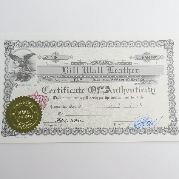 実際に弊社で買取させて頂いた【ギャラ付】BWL/Bill Wall Leather/ビルウォールレザー CZ SPECIAL EDITION RING スペシャルエディションリング R215/15号の画像 9枚目