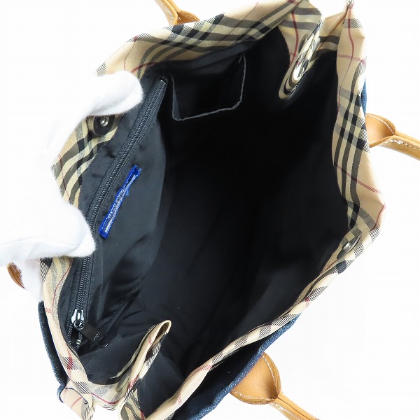 実際に弊社で買取させて頂いたBURBERRY BLUE LABEL/バーバリーブルーレーベル チェック デニム トートバッグの画像 3枚目