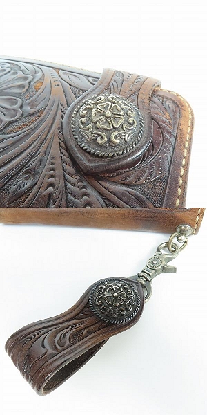 実際に弊社で買取させて頂いたFUNNY/ファニー カービング レザー コンチョ ウォレットチェーン付き 長財布/ロングウォレットの画像 8枚目